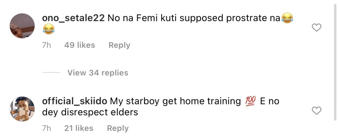 Wizkid-fc and 30bg conflict over wizkid's humble character after he prostrated to greet femi kuti (watch video) - sweetloaded