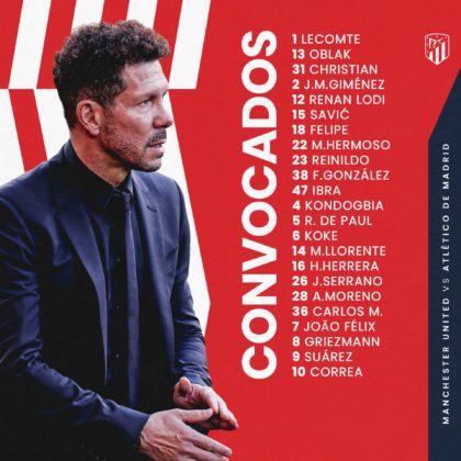 Official: atletico madrid travelling squad to face manchester united - sweetloaded